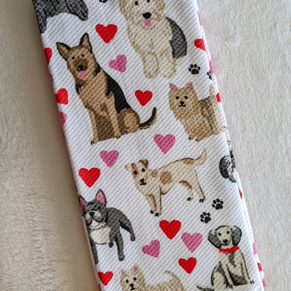 Boston Terrier Frenchie Various Dogs Hearts Set of 2 Kitchen Towel Set Multi NWT